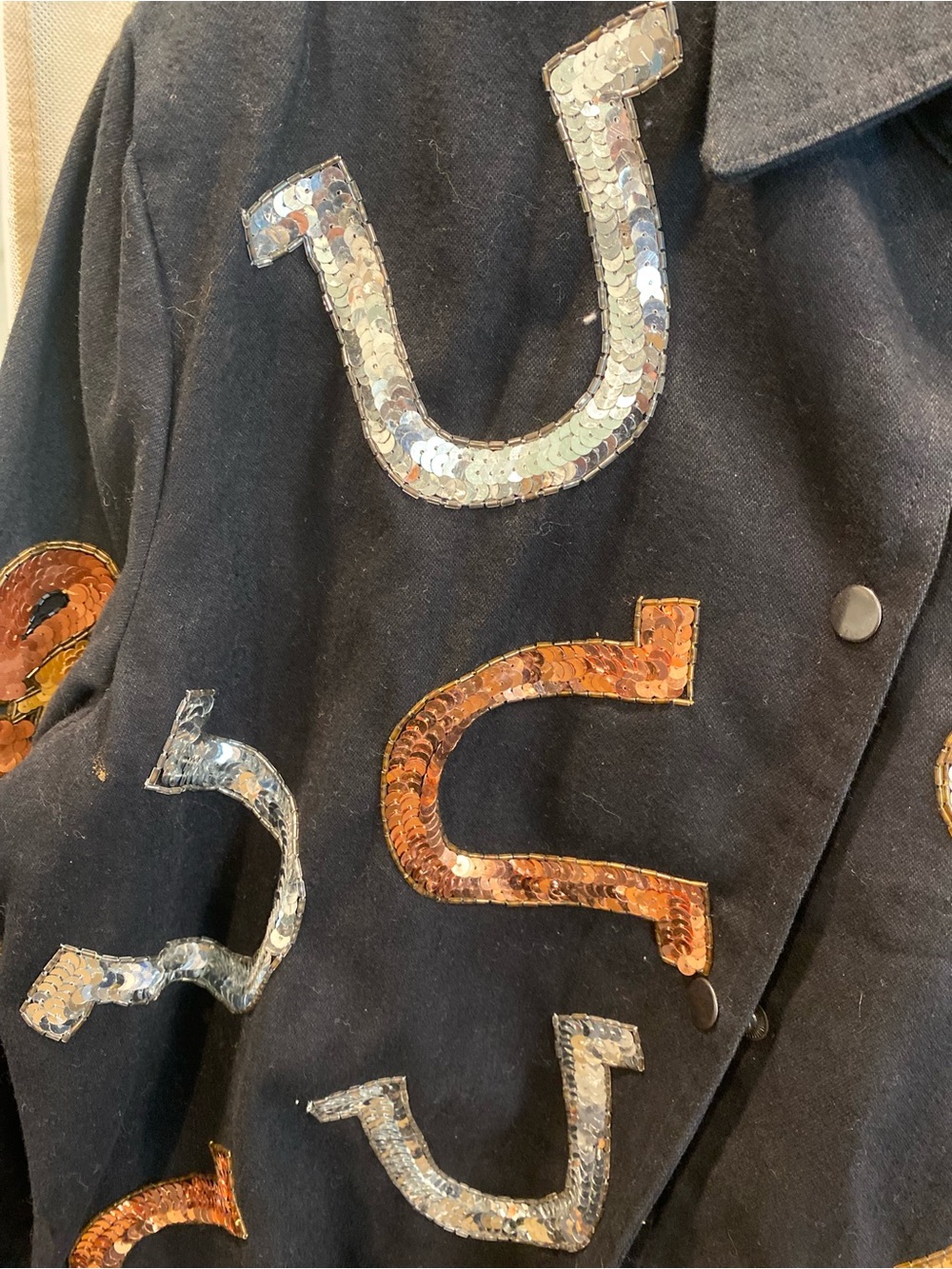 Vintage Modi Denim Womens Black Sequin Horse Western Wear Rodeo Jean Jacket - Picture 7 of 11